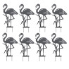 Lot de 8 Décorations de Jardin Flamant Rose en Métal Noir à Planter 37 x 66 cm