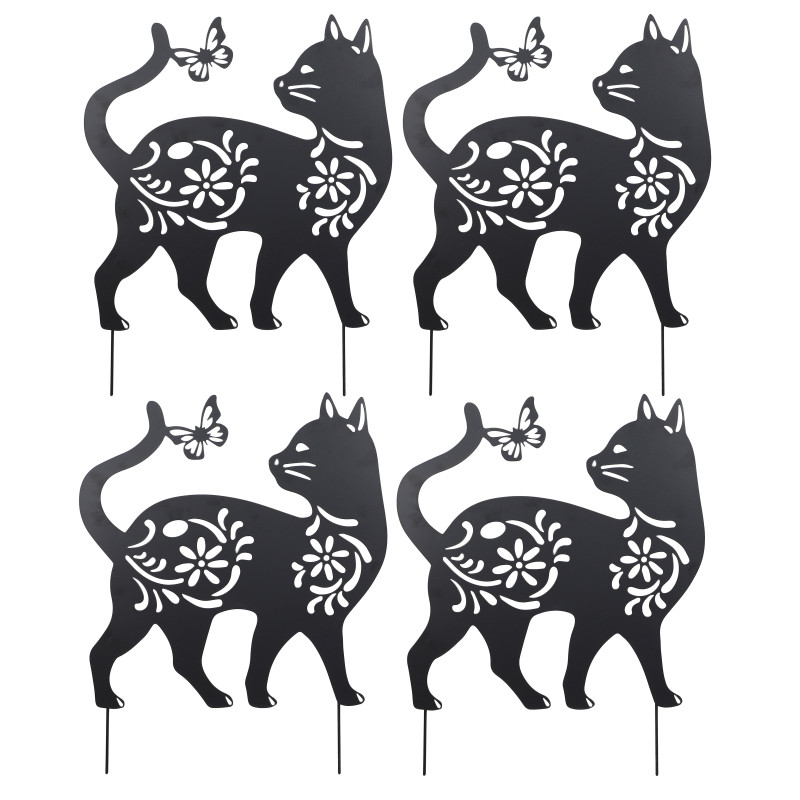 Lot de 4 Décorations de Jardin Chat en Métal Noir à Planter 52 x 65 cm