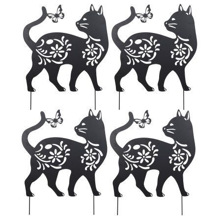 Lot de 4 Décorations de Jardin Chat en Métal Noir à Planter 52 x 65 cm