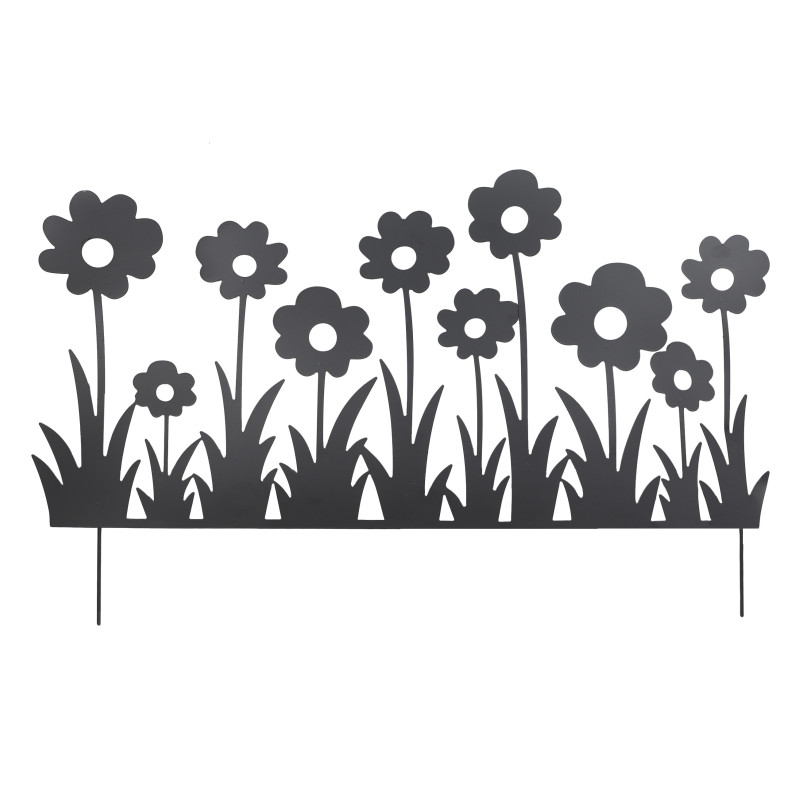 Bordure Décorative de Jardin en Métal Noir à Planter 111 x H 65 cm - Motif Fleurs