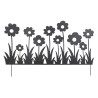 Bordure Décorative de Jardin en Métal Noir à Planter 111 x H 65 cm - Motif Fleurs