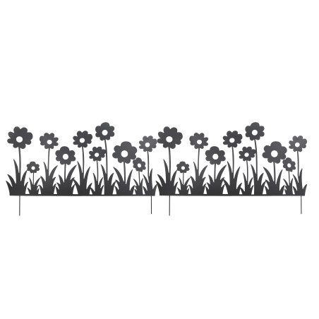 Lot de 2 Bordures Décoratives de Jardin en Métal Noir à Planter 111 x H 65 cm - Motif Fleurs