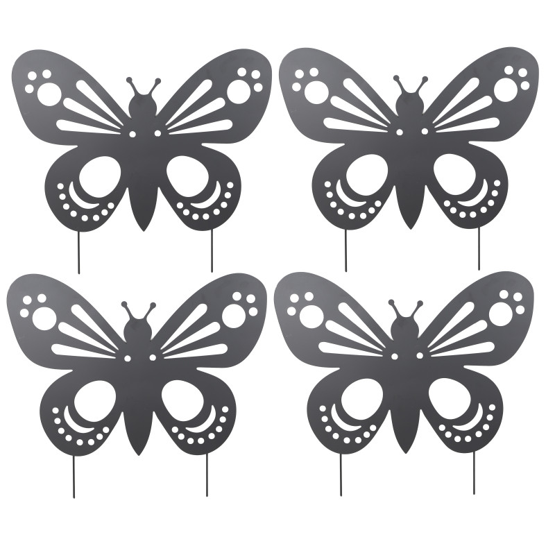 Lot de 4 Décorations de Jardin Papillon en Métal Noir à Planter 76 x 65 cm