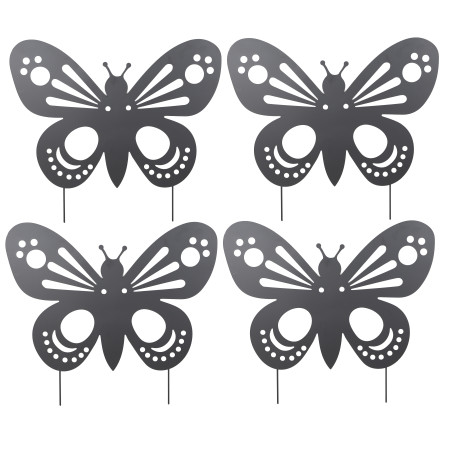 Lot de 4 Décorations de Jardin Papillon en Métal Noir à Planter 76 x 65 cm
