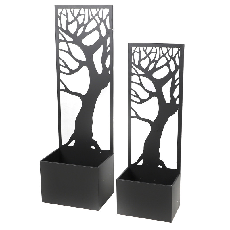 Set de 2 jardinières Panneaux Métal Design Arbre - 35x25xH110 et 30x20xH90cm - Extérieur Intérieur