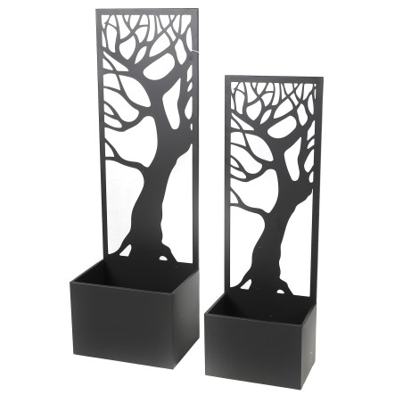 Set de 2 jardinières Panneaux Métal Design Arbre - 35x25xH110 et 30x20xH90cm - Extérieur Intérieur