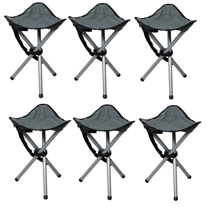 Lot de 6 Tabourets Trépied Pliants Aluminium - Gris