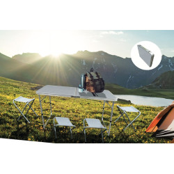 Table pliante 120cm Camping + 4 Tabourets Aluminium - Ensemble Compact Transportable Gris