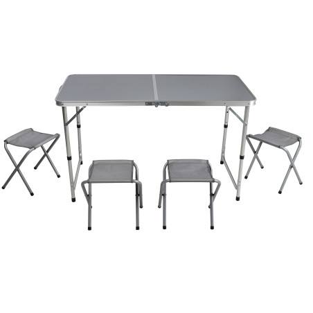 Table pliante 120cm Camping + 4 Tabourets Aluminium - Ensemble Compact Transportable Gris