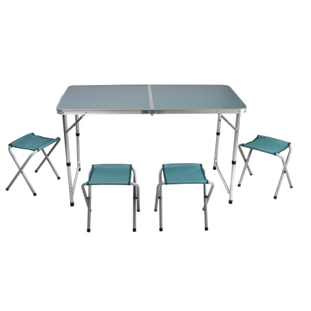 Table pliante 120cm Camping + 4 Tabourets Aluminium - Ensemble Compact Transportable Bleu