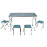 Table pliante 120cm Camping + 4 Tabourets Aluminium - Ensemble Compact Transportable Bleu