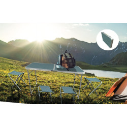 Table pliante 120cm Camping + 4 Tabourets Aluminium - Ensemble Compact Transportable Bleu