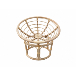 Petit Fauteuil Papasan en Rotin Beige - Mini Chaise Papasan - Coussin Blanc cassé - D 80 cm x H 80 cm
