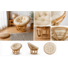 Petit Fauteuil Papasan en Rotin Beige - Mini Chaise Papasan - Coussin Blanc cassé - D 80 cm x H 80 cm