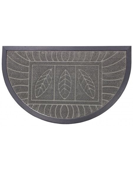 Tapis d'entrée demi-lune - 45 x 75 cm - Feuilles - Gris