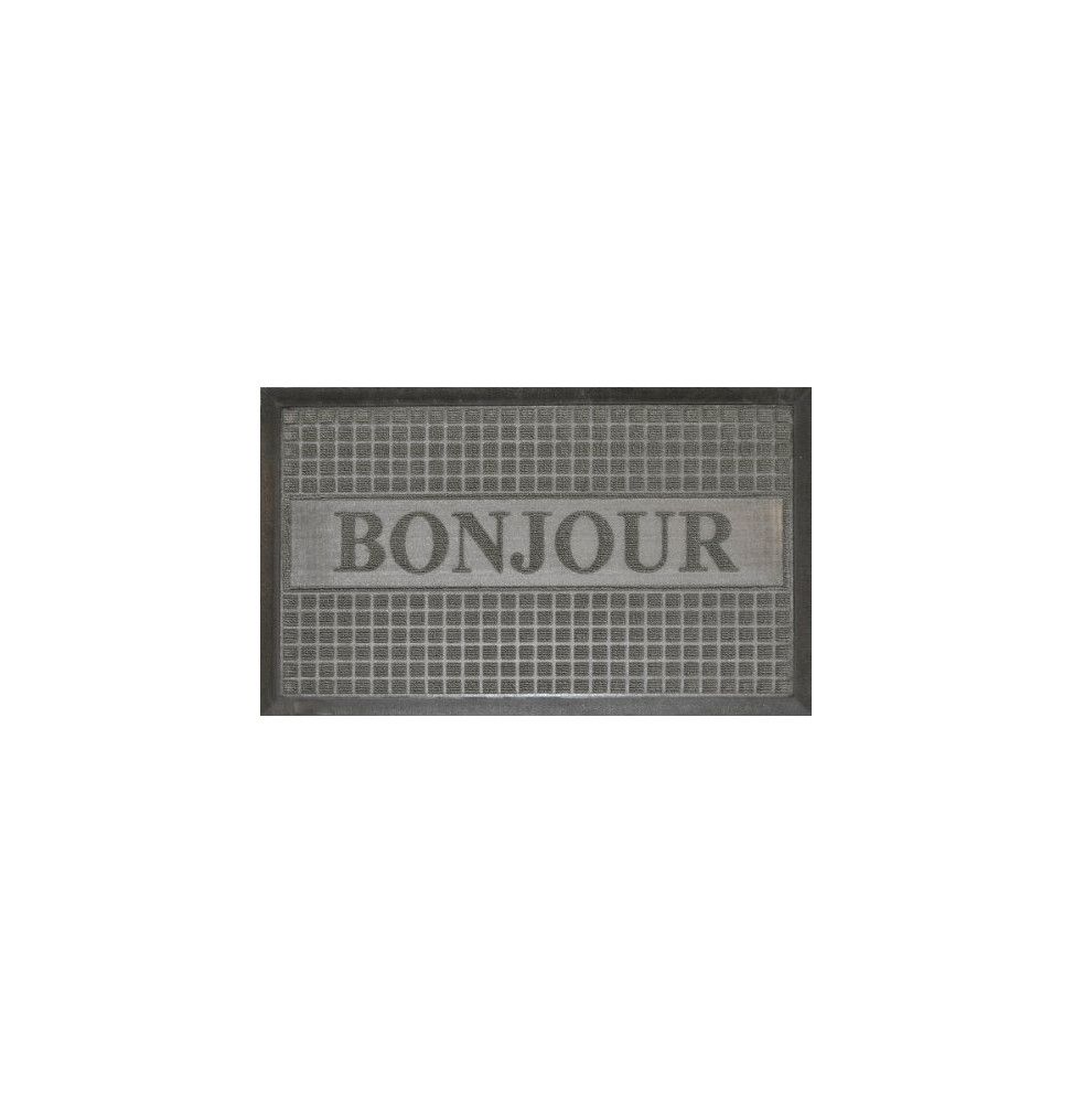 Tapis d'entrée rectangle - 40 x 75 cm - Bonjour- Gris