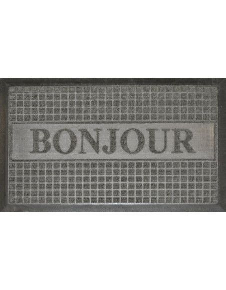 Tapis d'entrée rectangle - 40 x 75 cm - Bonjour- Gris