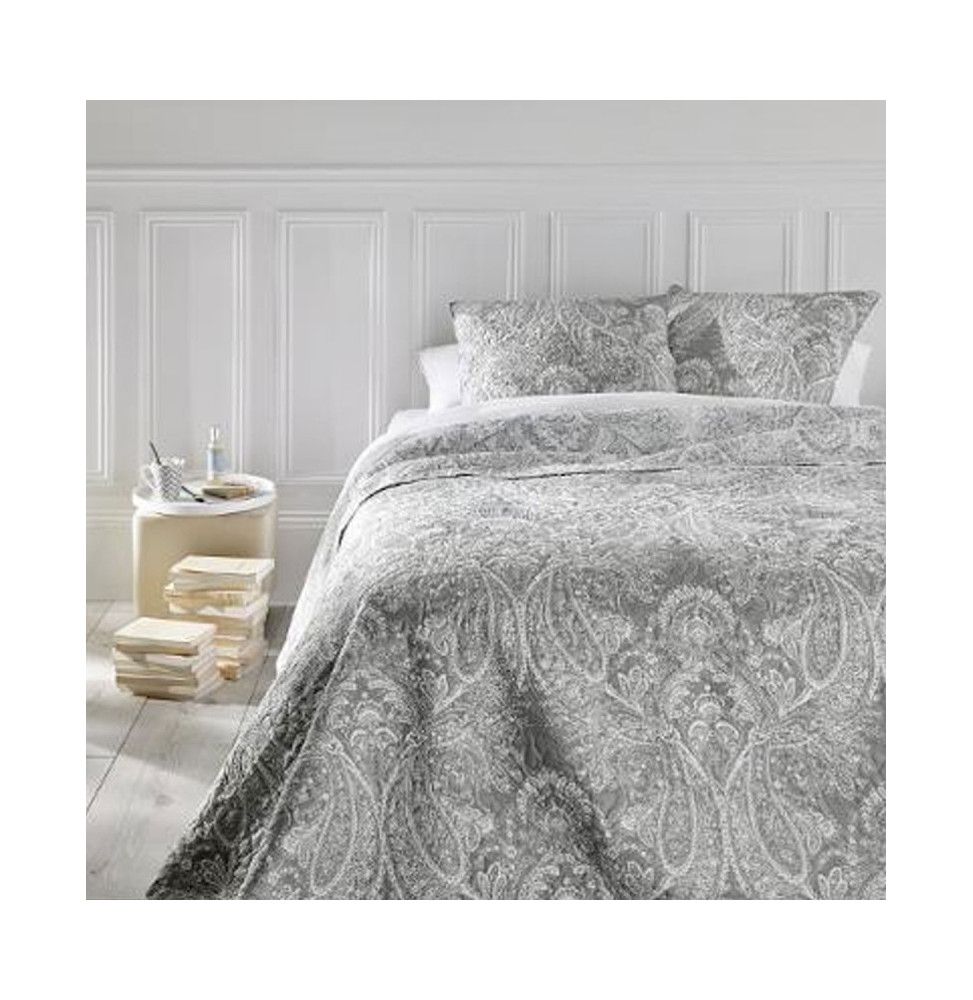 Dessus de lit  - Marie -  avec 2 taies d'oreillers - 240 x 260 cm - Polyester - Gris clair
