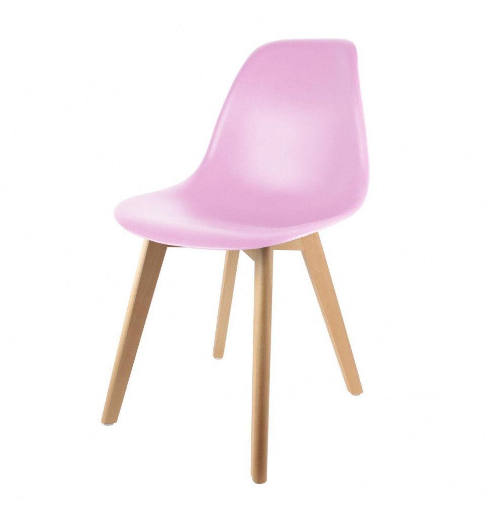 Chaise scandinave pour enfant - 30.50 cm x 36.50 cm x 56.50 cm - Polypropylène et hêtre - Rose