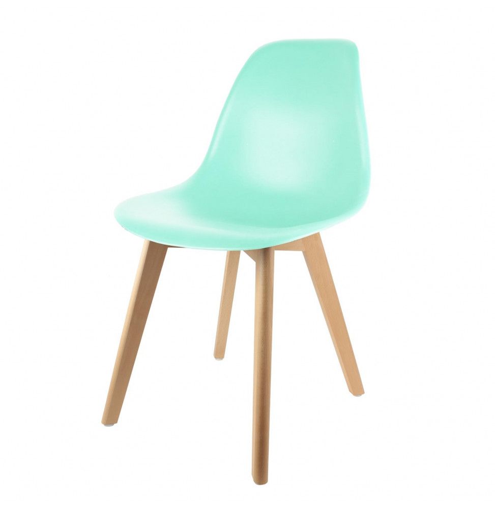 Chaise scandinave pour enfant - 30.50 cm x 36.50 cm x 56.50 cm - Polypropylène et hêtre - Vert