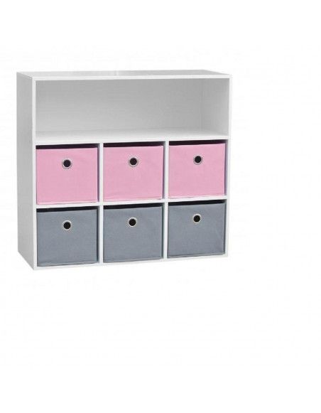 Meuble de rangement - 7 cases - L 76.5 cm x P 29.5 cm x H 70 cm - Gris et rose