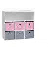 Meuble de rangement - 7 cases - L 76.5 cm x P 29.5 cm x H 70 cm - Gris et rose