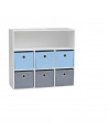 Meuble de rangement - 7 cases - L 76.5 cm x P 29.5 cm x H 70 cm - Gris et bleu