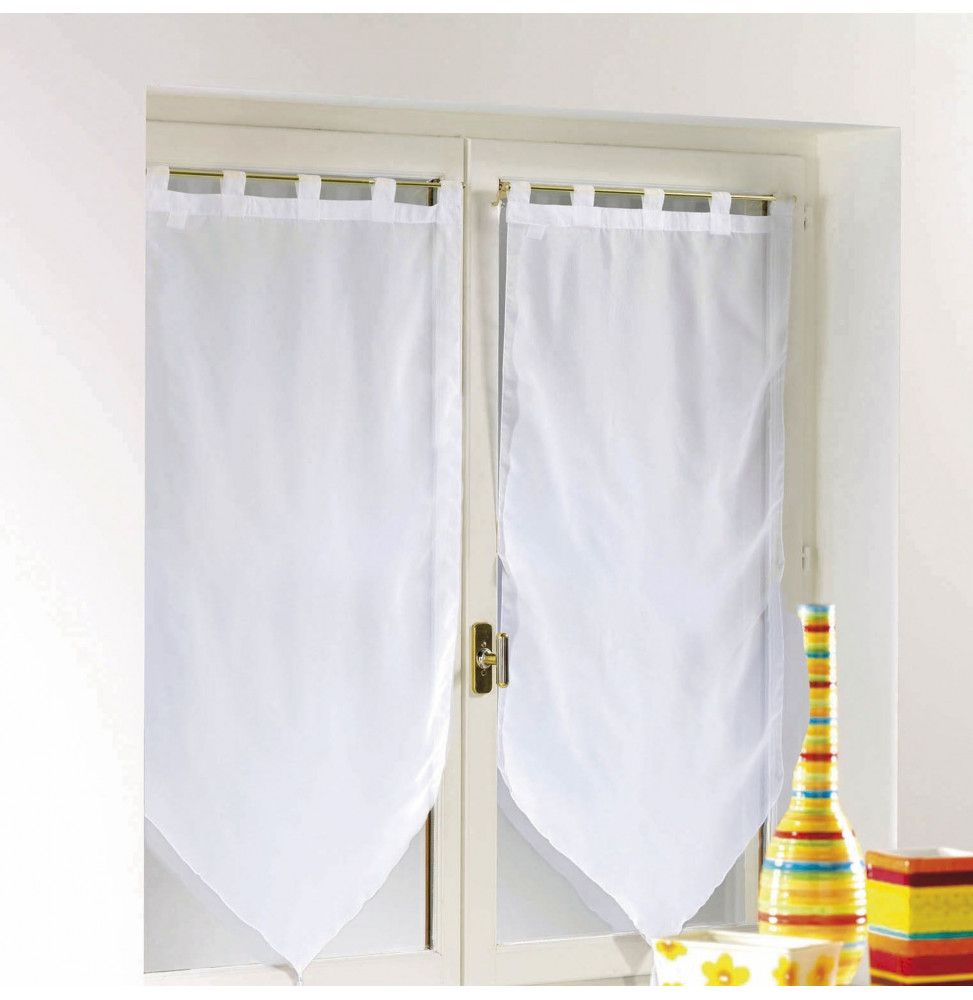 Paire voile pompon passants - 60 x 120 cm - Blanc