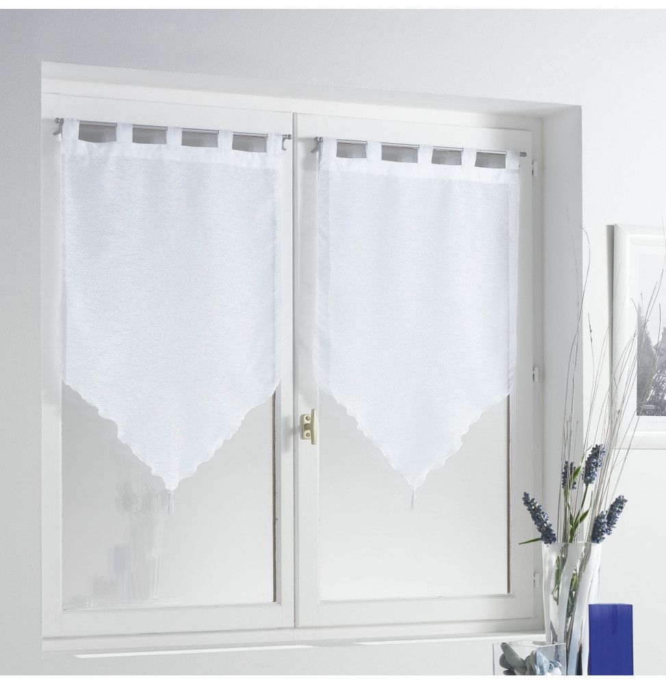 Paire voilage pompon passants - Lissea - 60 x 160 cm - Blanc