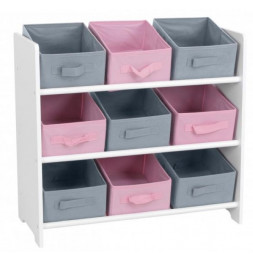 Meuble 9 paniers - 63 x 30 x 59,5 cm - MDF - Rose et gris