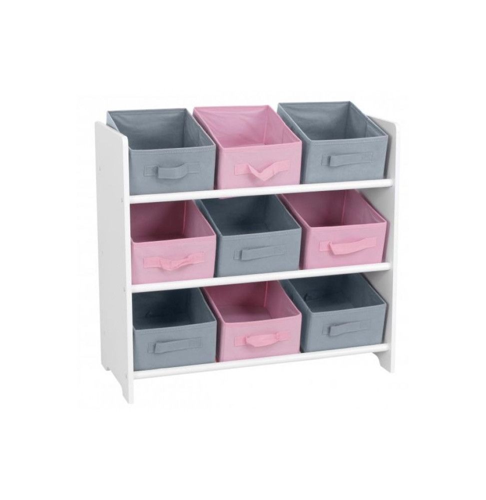 Meuble 9 paniers - 63 x 30 x 59,5 cm - MDF - Rose et gris