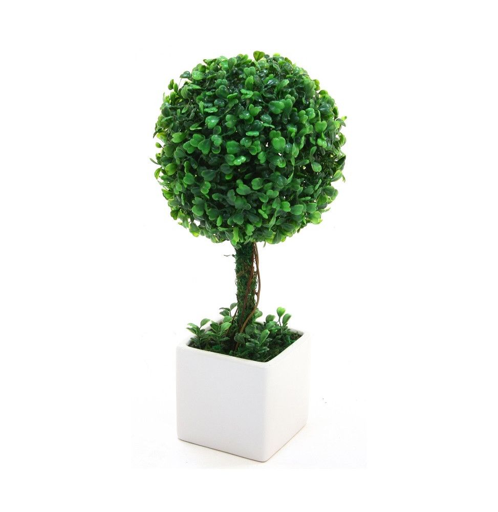 Boule de buis - Plante artificielle avec pot en céramique - D 18 cm