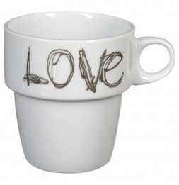 Mug Love - Lot de 6 - 26cL - 13 x 13 x 30 cm - Porcelaine - Marron et blanc