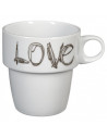 Mug Love - Lot de 6 - 26cL - 13 x 13 x 30 cm - Porcelaine - Marron et blanc