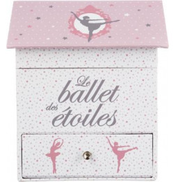 Boîte à bijoux musicale Ballerine - L 14 cm x l 14,5 cm x H 16 cm - Rose