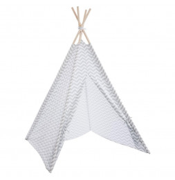 Tipi - 120 x 120 x 160 cm - Bois et polyester - Blanc et gris