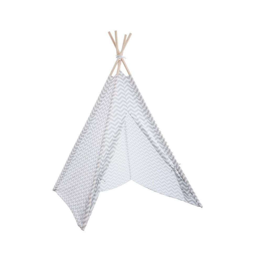 Tipi - 120 x 120 x 160 cm - Bois et polyester - Blanc et gris