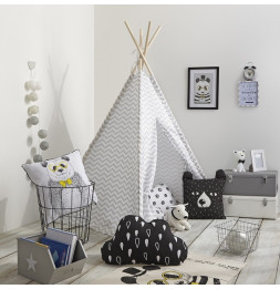 Tipi - 120 x 120 x 160 cm - Bois et polyester - Blanc et gris