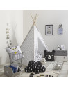 Tipi - 120 x 120 x 160 cm - Bois et polyester - Blanc et gris