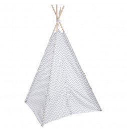 Tipi - 120 x 120 x 160 cm - Bois et polyester - Blanc et gris