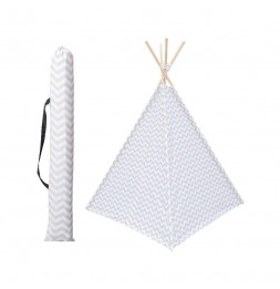 Tipi - 120 x 120 x 160 cm - Bois et polyester - Blanc et gris