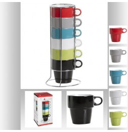 Lot de 6 mugs sur rack - D 8,5 cm