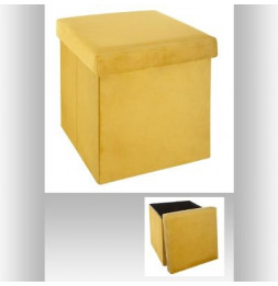 Pouf pliable - L 38 x l 38 x H 38 cm - Velours - Jaune moutarde