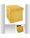 Pouf pliable - L 38 x l 38 x H 38 cm - Velours - Jaune moutarde