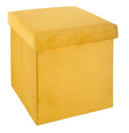 Pouf pliable - L 38 x l 38 x H 38 cm - Velours - Jaune moutarde