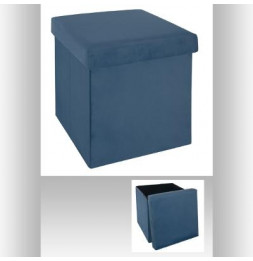 Pouf pliable - L 38 x l 38 x H 38 cm - Velours - Bleu foncé