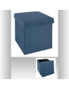 Pouf pliable - L 38 x l 38 x H 38 cm - Velours - Bleu foncé