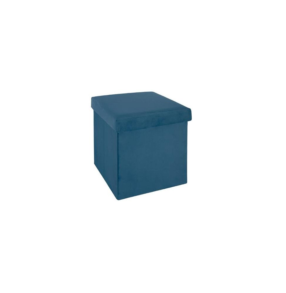 Pouf pliable - L 38 x l 38 x H 38 cm - Velours - Bleu foncé