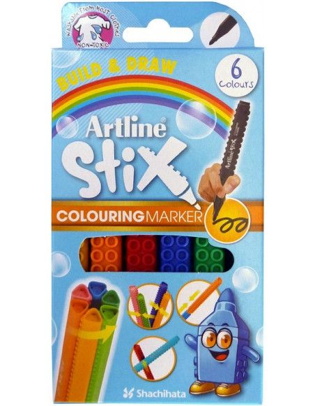 Feutres à colorier 1,2 mm emboîtables - Stix - Pochette de 6 feutres
