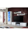 Ensemble mural - Galino A - 1 vitrine blanche LED - 2 étagères blanches - 1 meuble TV blanc